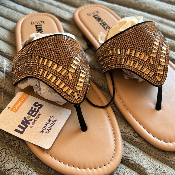 Muk Luks Luk*Ees NWT Brown/Tan Rhinestone Sandals XL 11-12 Gorgeous So Chic New - Picture 4 of 13